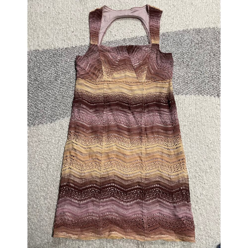 Free People Dress Sz XS Chevron Striped Eyelet Lace Overlay Bodycon Brown Ombre